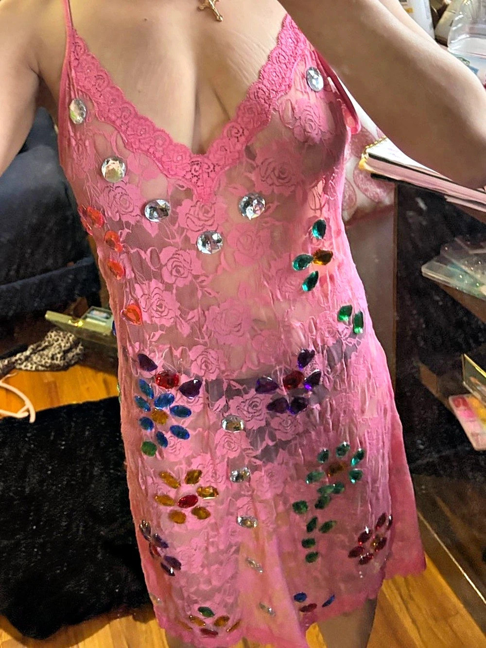 Floral Lace Mini Dress in Pink Like New